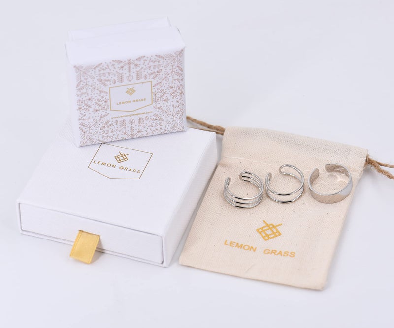 LEMON GRASS Sterling Silver Simple Band Ring Open Ring Ajustable Wide Band Line Rings - Image 5